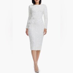 NWOT $438 Dress the Population Emmalyn Floral Appliqué & Sequin Long Sleeve Body